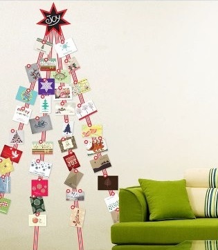 kerstkaarten lint ophangen