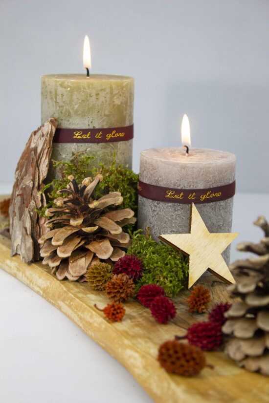 autumncandle personalised with a woven textribbon