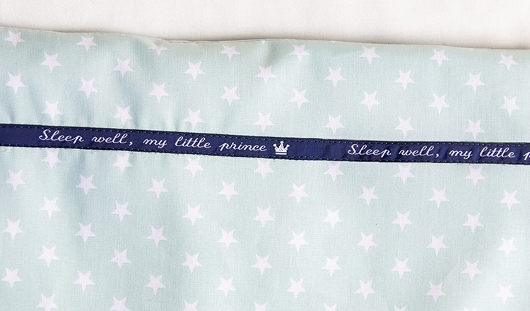 Tekstlint 10mm, wit op donkerblauw, met lange tekst