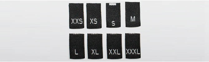 Black recycled polyester - woven size labels XXS to XXXL